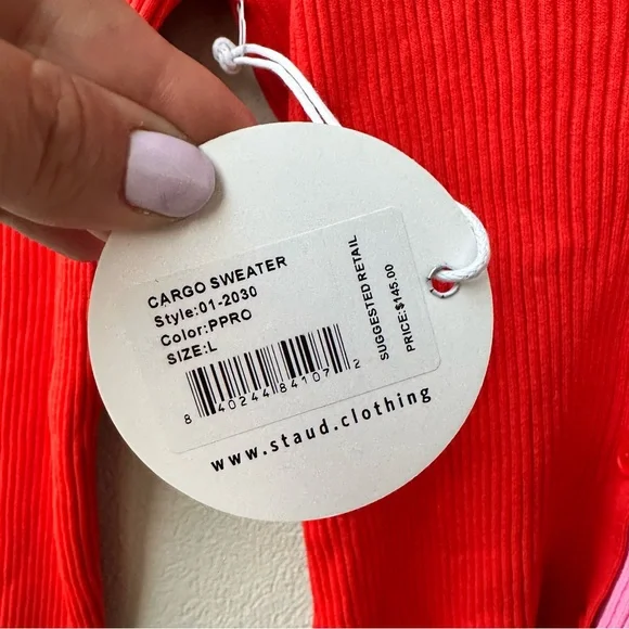 NWT STAUD Women’s Red Pink Cargo Cardigan Sweater Ribbed Size Large - Picture 7 of 12
